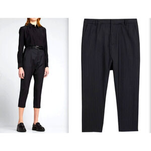 NEW! Nili Lotan 8 Wool Pinstripe Chelsea Pants $595 High Waist Straight Leg Navy